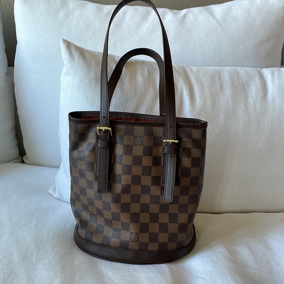 Authentic Louis Vuitton Damier Ebene Bucket Marais Shoulder Bag Purse Brown - Picture 3 of 16